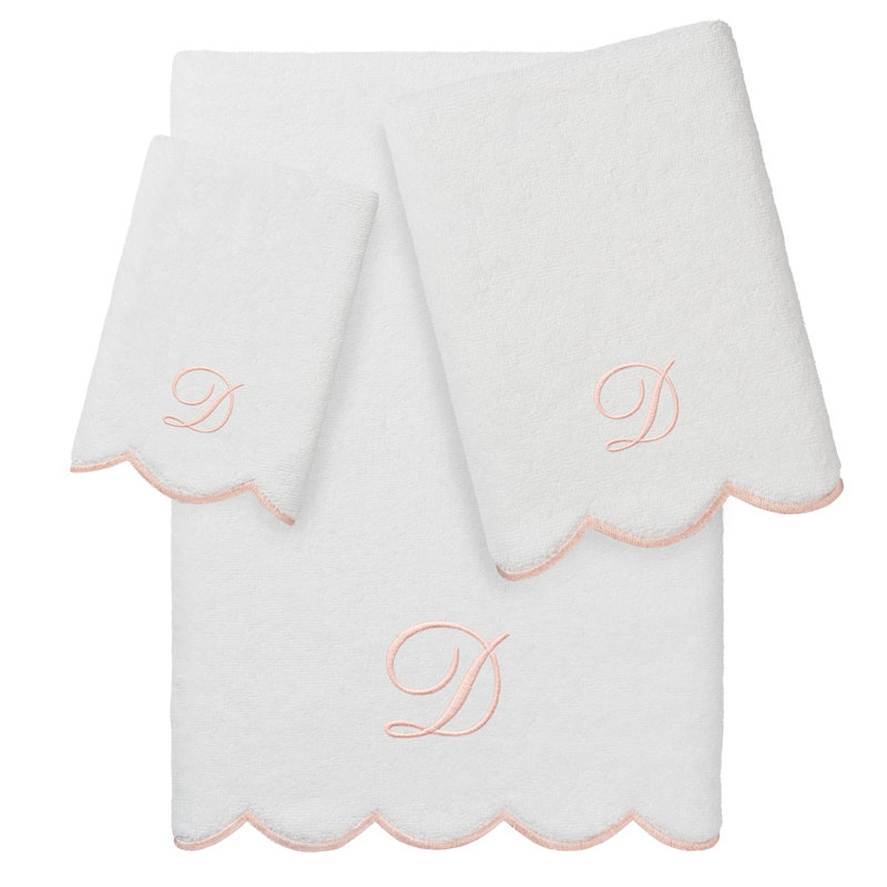 Ensemble de serviettes personnalisées 100% coton turque ADORNIA 3 pièces Linum Home Textiles, D, Blanc / Rose