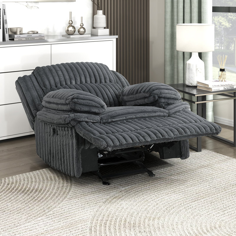Fauteuil inclinable oscillant en velours côtelé l 46 po, Gris foncé
