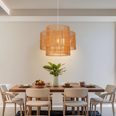 Luminaire suspendu en rotin à 3 niveaux, lustre bohème tissé à la main en rotin naturel rustique, lampe suspendue pour la cuisine, le salon, la salle à manger, la chambre à coucher ou le café