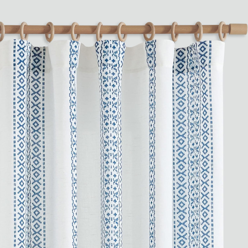 Rideaux en lin à passe-tringle Boho, L 50 po x L 84 po, Bleu très foncé