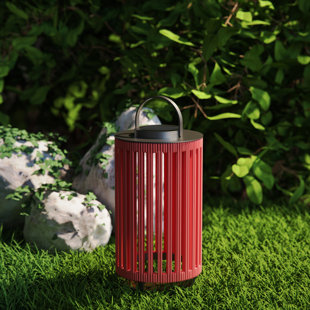 Outdoor Solar Lanterns Outdoor Hollowed-Out LED Floor Lights Aluminum Braided Rope Lantern with Handle,Red