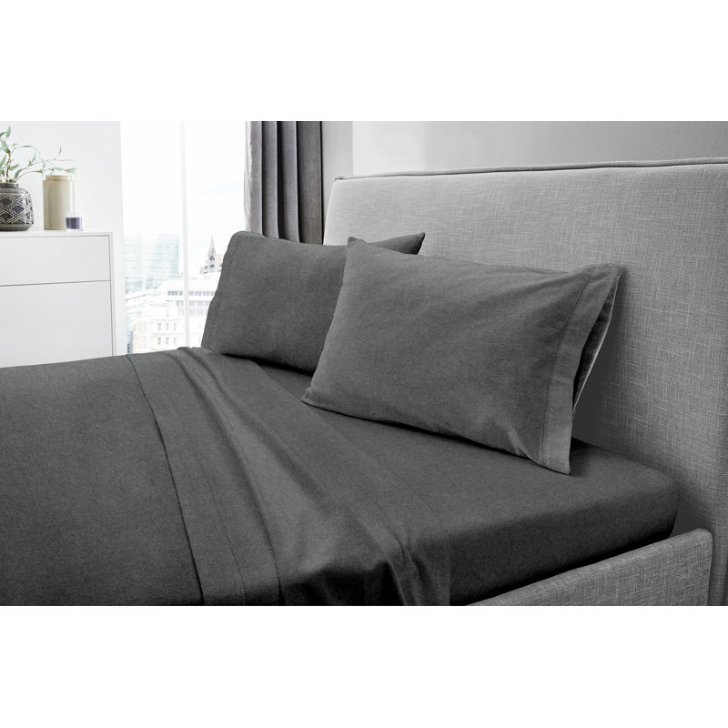 200 Thread Count 100% Cotton German Flannel Pillowcases Set, Charcoal Heather