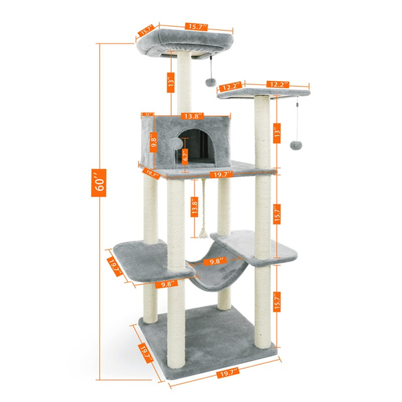 Arbre à chat 60 po recouvert de sisal Lockley, gris