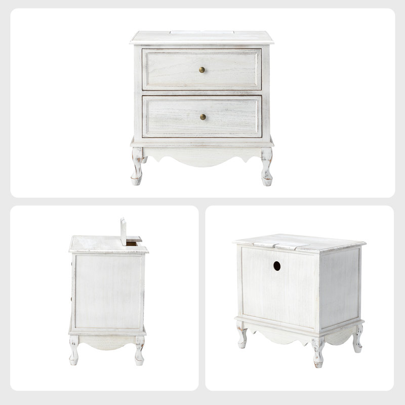 Lundgren Transitional 24'' Tall 2 - Drawer Nightstand with Wood Legs and Charging Station Space