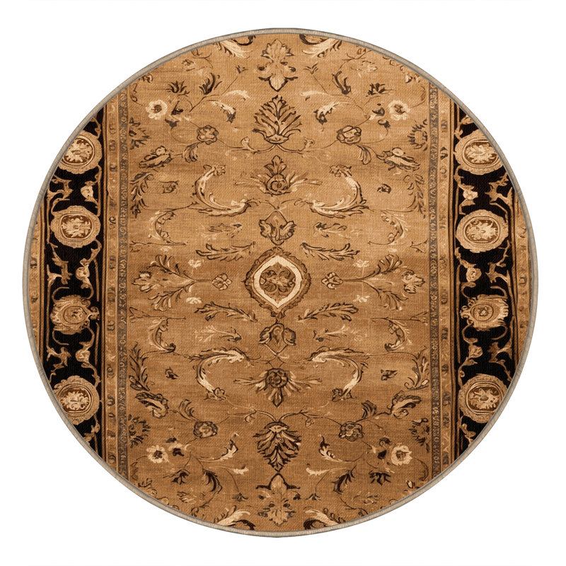 Tapis brun français lavable à la machine, Rond 3 pi