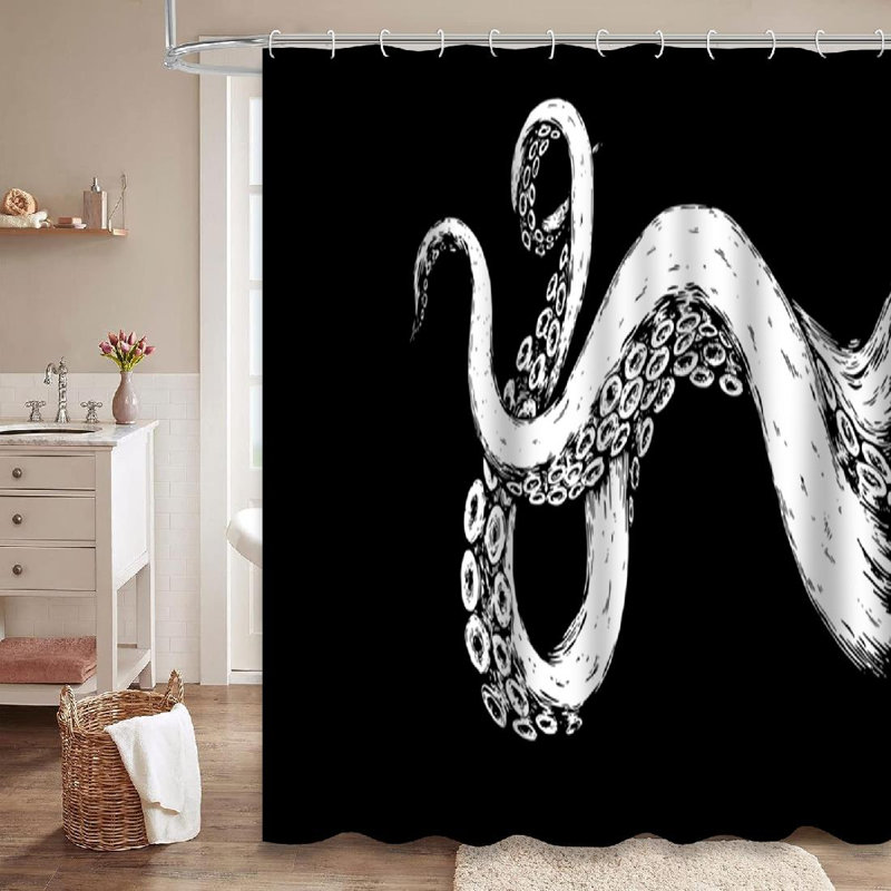 Rideau de douche noir avec 12 crochets, L 72 po x l 78 po