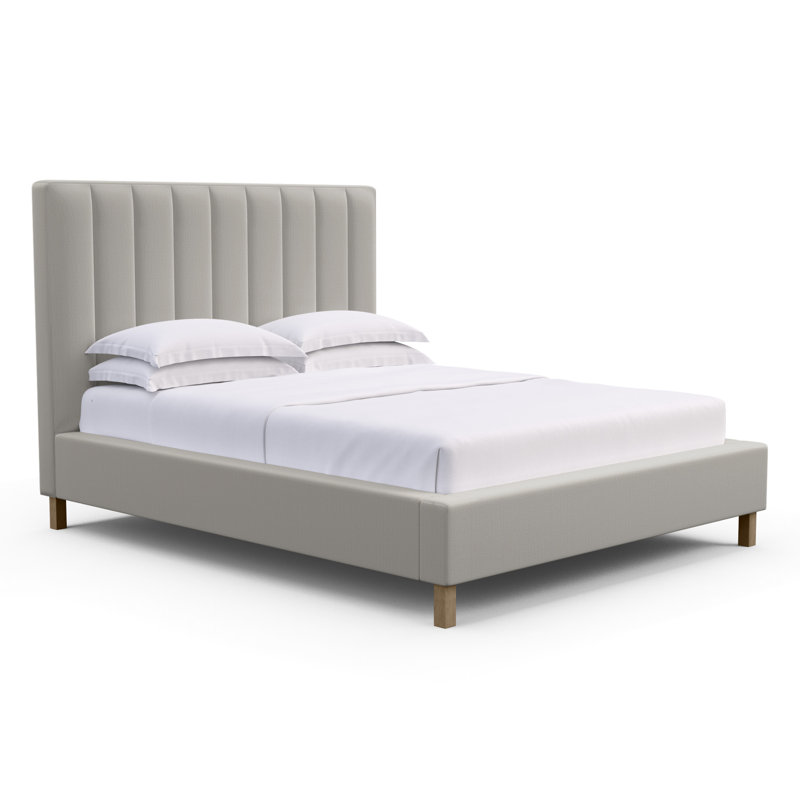 Highline Upholstered Bed, Full, Box Weave Linen Silver Streak, Ebony