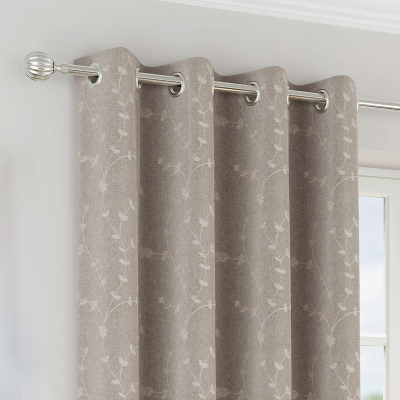  Tivoli Floral Embroidery Blackout Thermal Eyelet Curtains (PAIR), Natural, 117 W x 137 D cm