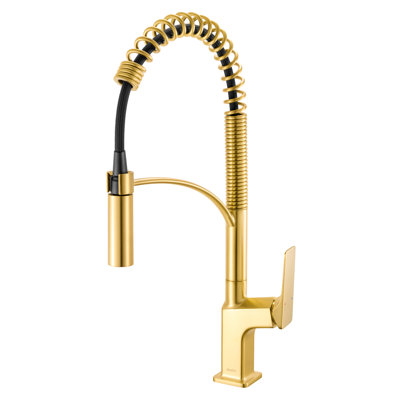 Ruvati Seneca Single Handle Pull Down Spring Kitchen Faucet with Pre-Rinse Sprayer in Brushed Gold