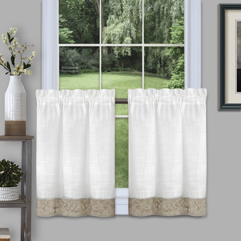 Carnegie Floral Tailored Cafe Curtain, Natural, 58" W x 24" D