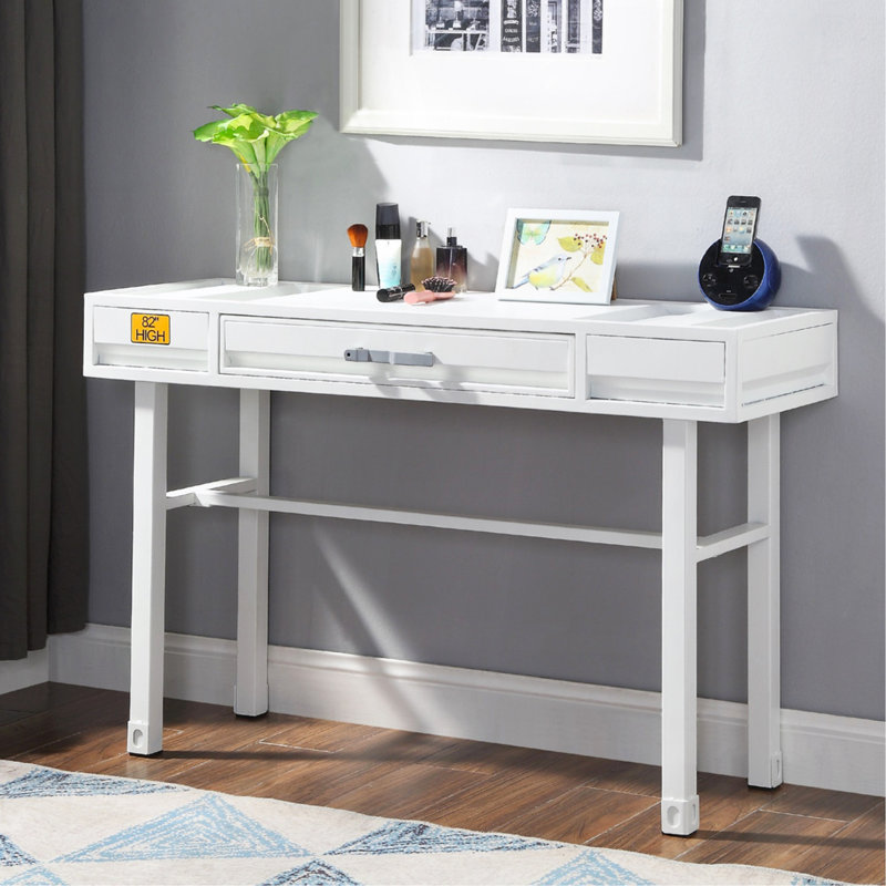 Metal Vanity Desk With One Drawer, White, White