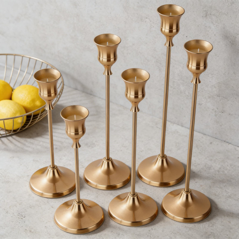 Taper Candle Holders Set Of 6, Tall Graduated Metal Candlesticks For Table Centerpiece, Wedding, Fireplace Mantel, Formal Dinner Decor, Fits 3/4 Inch Candles