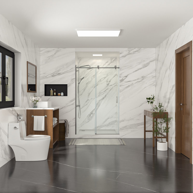 48" W x 76" H Frameless Single Sliding Shower Door Tempered Glass Bathroom Door, Polished Chrome