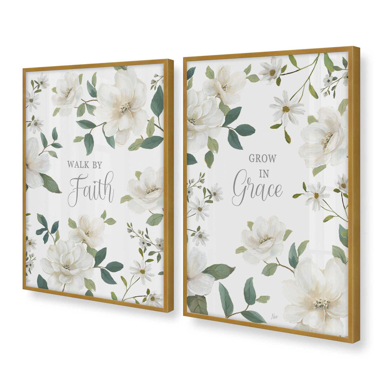 «Grace Grows Here», ensemble de 2 impressions, 48" x 32", Framed Print, Polished Gold
