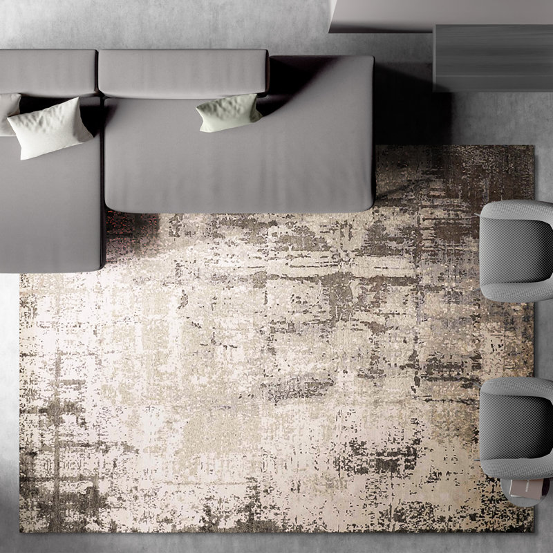 Tapis ivoire et gris noué à la main de haute qualité, Rectangle 10 pi x 14 pi