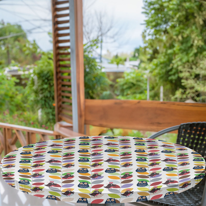 Ebern Designs Forest Friends Fitted Round Tablecloth Diameter Multicolor, 67.72" Round