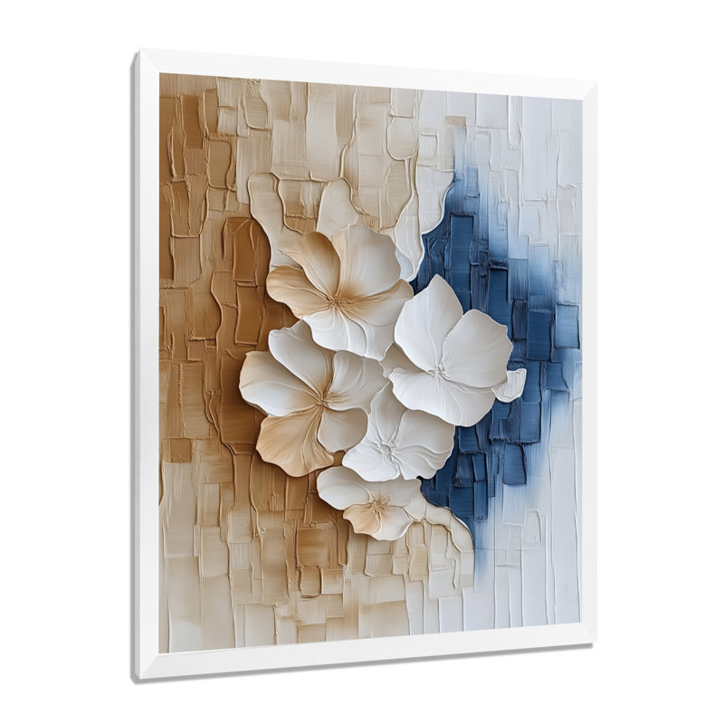 Reproduction d'art sur toile beige, H 20 po x l 12 po, Cadre photo blanc