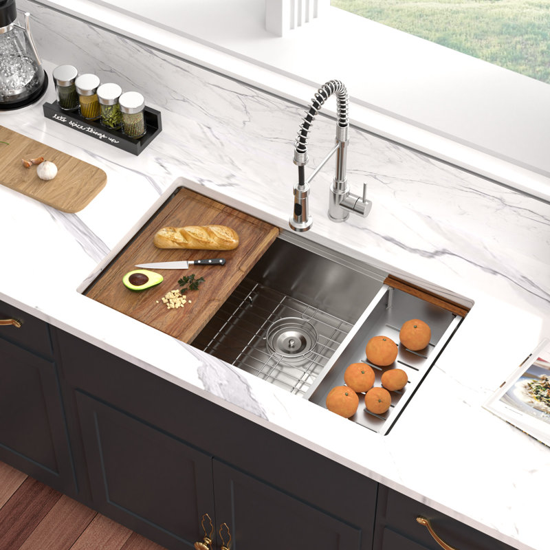 30" L  x 19" W Undermount Kitchen Sink Ledge Workstation Deep Single Bowl 16 Gauge Stainless Steel Kitchen Sinks Basin
