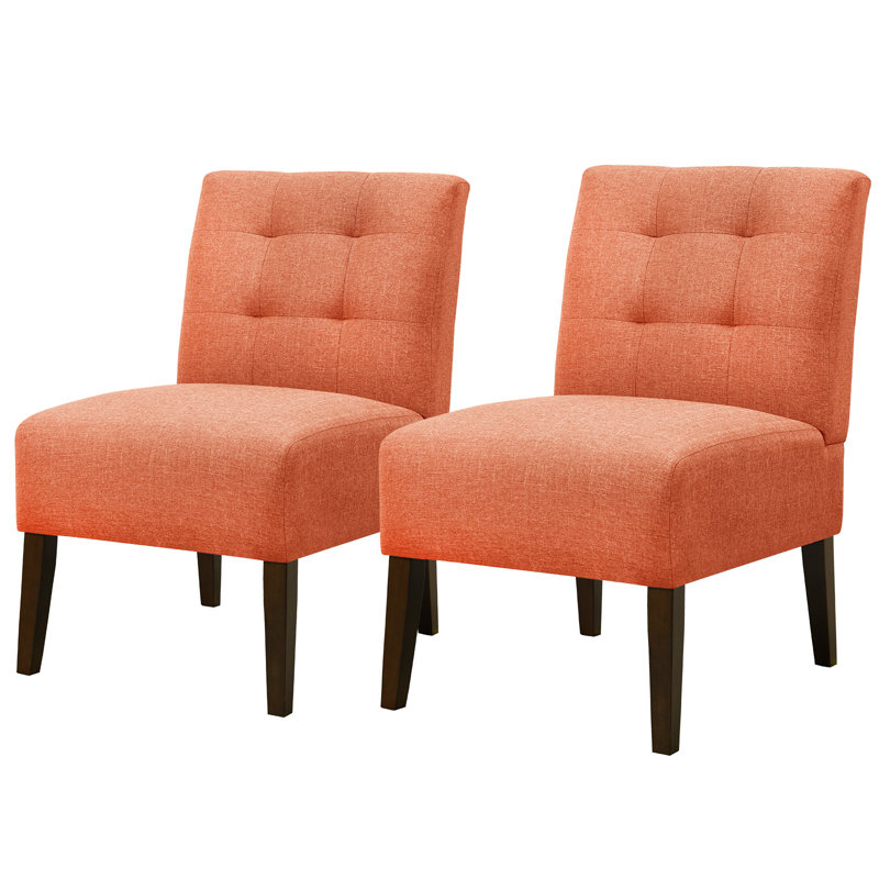 Morden Armless Accent Slipper Chair Set Of 2, With Pin Decor, Orange Polyester