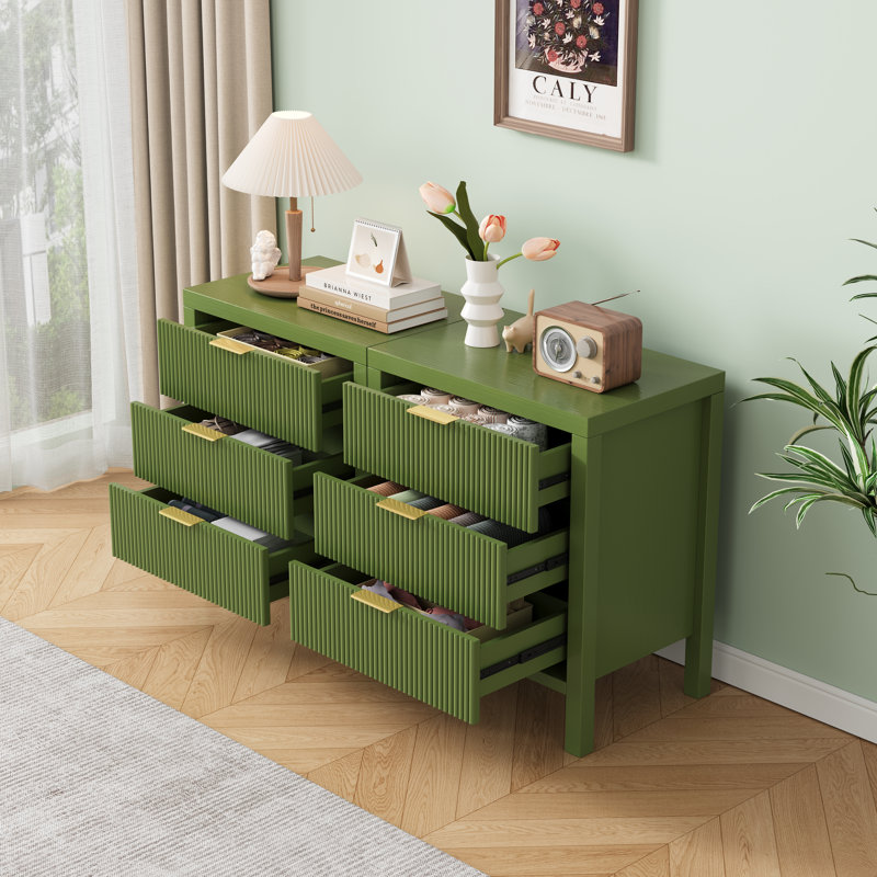 27.56" Tall 3-Drawer Nightstand (set Of 2), Olive Green