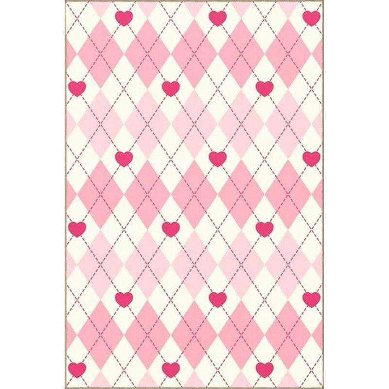 Tapis décoratif moderne à motif de cœur rayé rose, Rectangle 2 pi 4 po x 4 pi