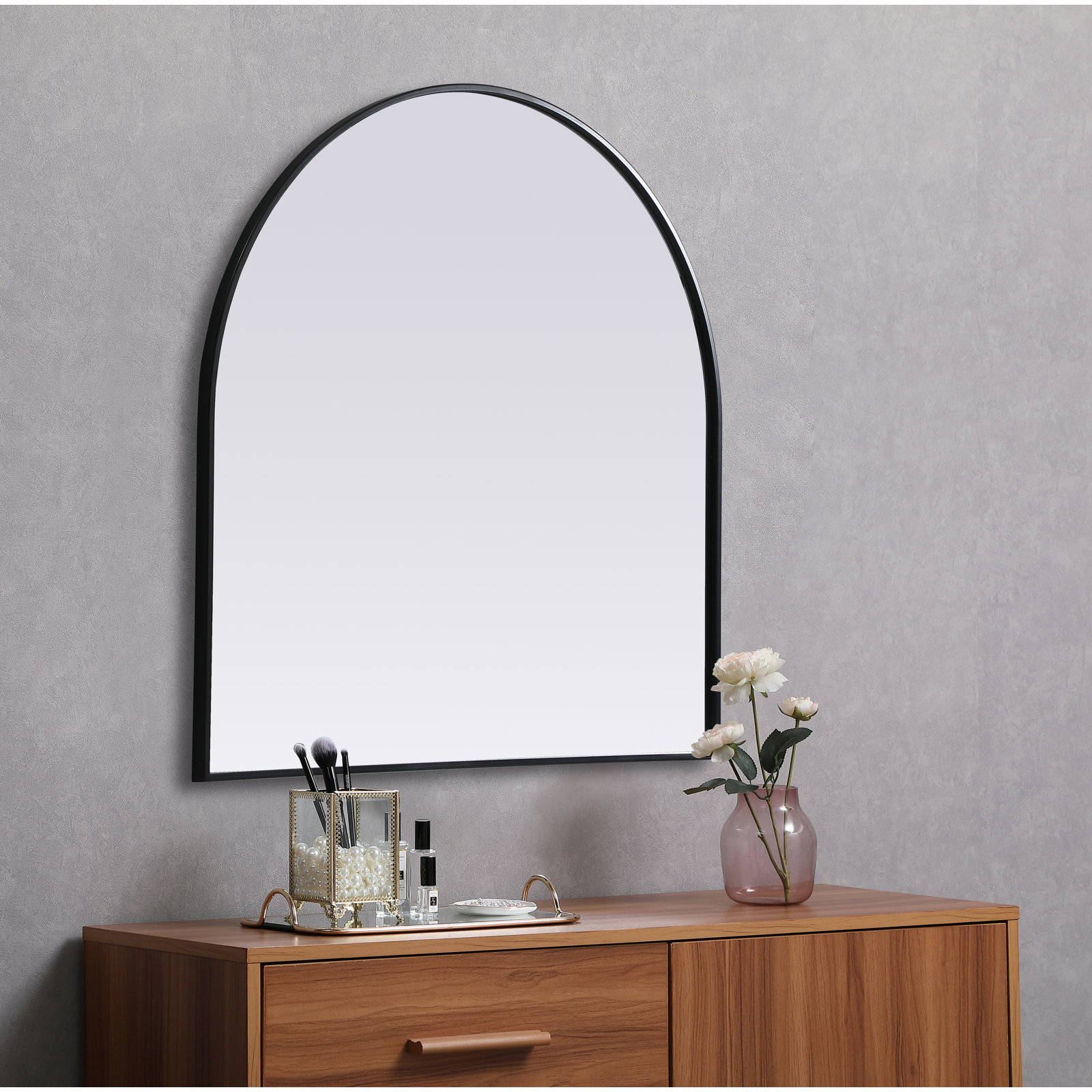 Sabine Metal Arch Wall Mirror, Black, 36" x 36"