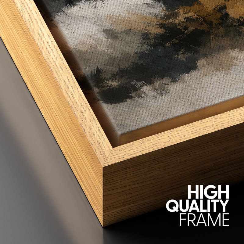 Bold Neutral Abstract Artwork with Black and Ochre Forms, Living Room Pictures, Framed Canvas Giclee Print Wall Art