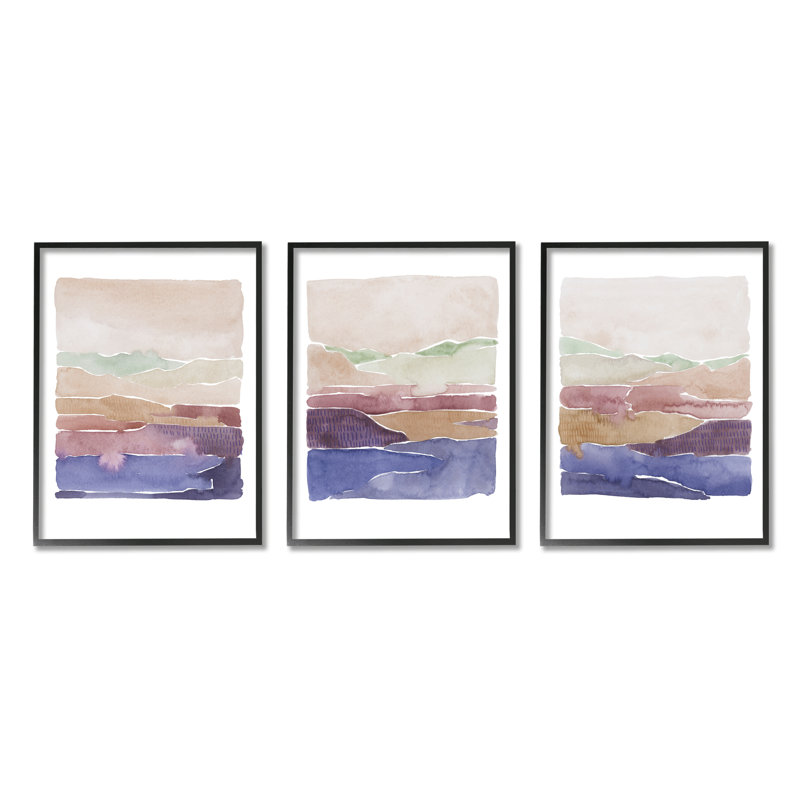 «Abstract Landscape Nature Scene Vivid Country Hills» par Grace Popp, ensemble de 3 peintures sur toile à cadre flottant