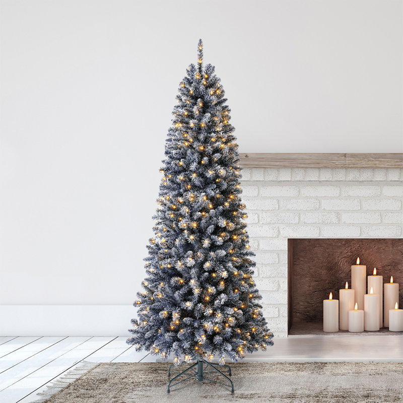 Evergreen Classics 7 Ft Pencil Pine Prelit Artificial Christmas Tree, Blue
