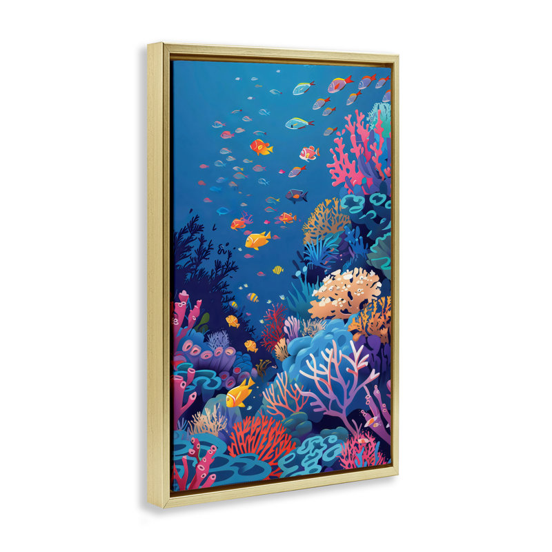 Cadre flottant Tropic Life Coral Reef, design par LSR Design Studio, H 31 po x l 21 po, Cadre flottant métallique doré