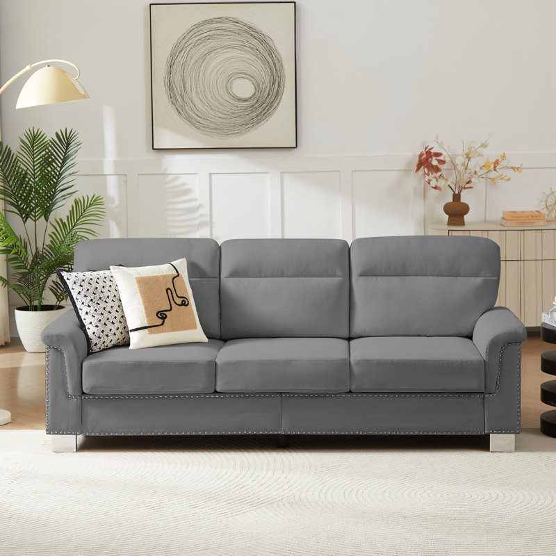 82" Modern Compressed Snowfleece Fabric 3-Seater Sofa, Gris