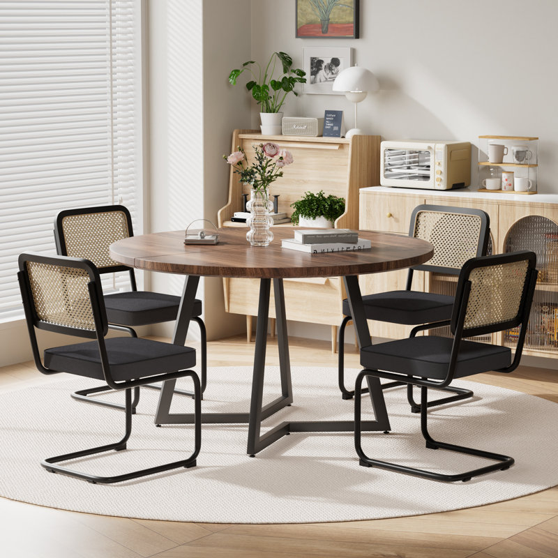 Ensemble de table de salle à manger Mid Century, 5 pièces: table, 4 chaises, Noyer, Noir