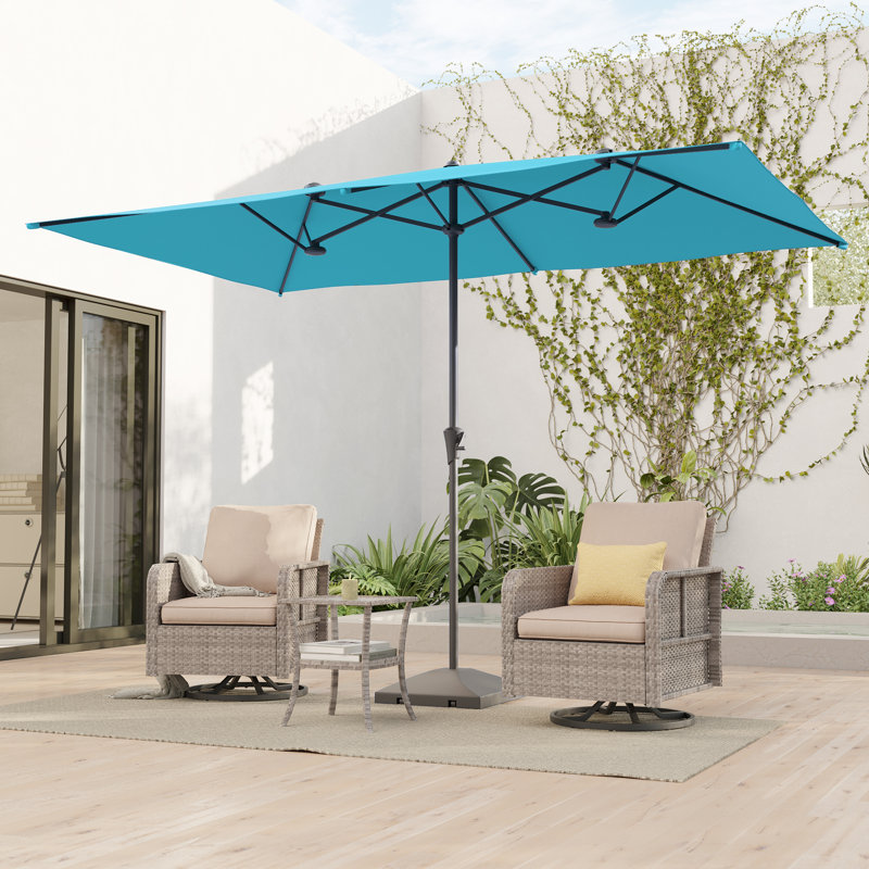 Parasol de marché double 11x7Ft, Bleu lac