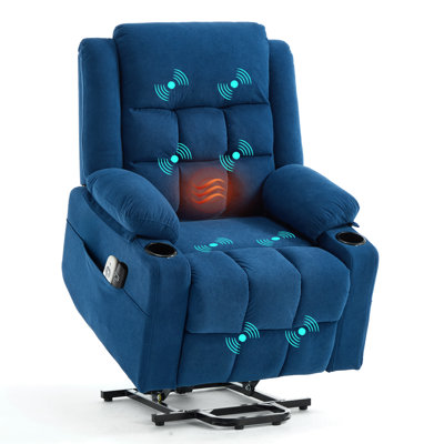 Power Lift Recliner Chair for Elderly Adults with Massage and Heat, Fabric Electric Recliner Sofa with Side Pocket, Two Cup Holders for Living Room L9912 (Navy Blue)