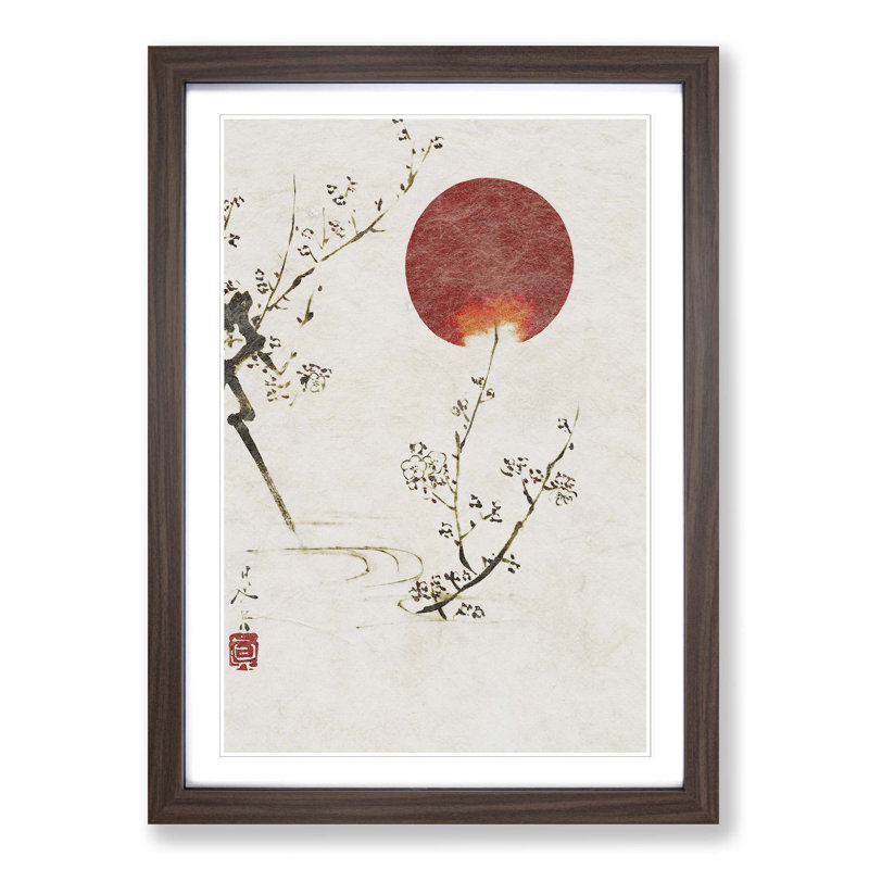 Sun & Plum Branches by Shibata Zeshin - Picture Frame Painting Print, Walnut Framed, 65cm H x 48cm W x 2cm D