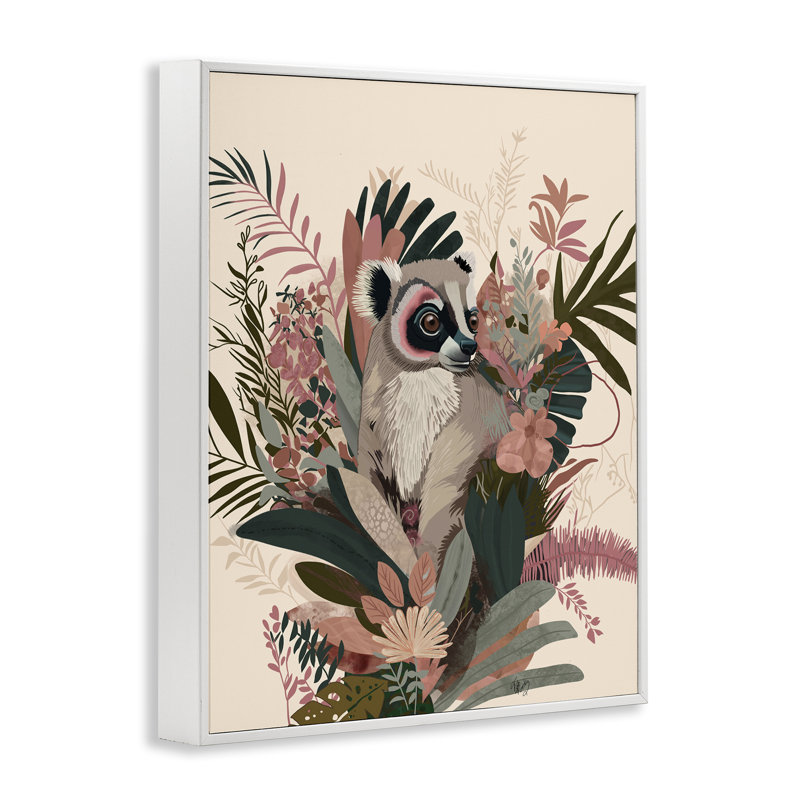 Lémurien avec plantes d'hibiscus, estampe numérique encadrée par Fab Funky, H 30 po x l 24 po