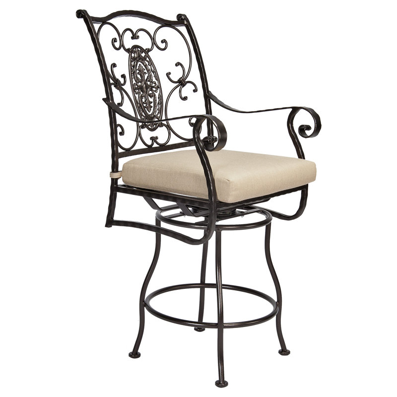 San Cristobal Iron Outdoor 27.75'' Bar Stool with Cushion, Pierre Harris, Carbon Black, Counter Stool (27.75" Seat Height)