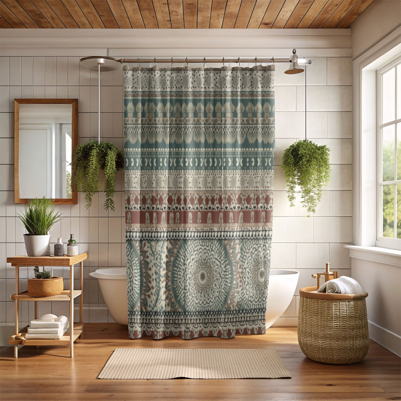 Rideau de douche Boho Paisley - Premium, H 74 po x l 71 po