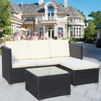 Ensemble de canapé d'extérieur en rotin de 5 pièces avec table basse, ensemble de mobilier de patio et canapé d'extérieur (coussin beige)