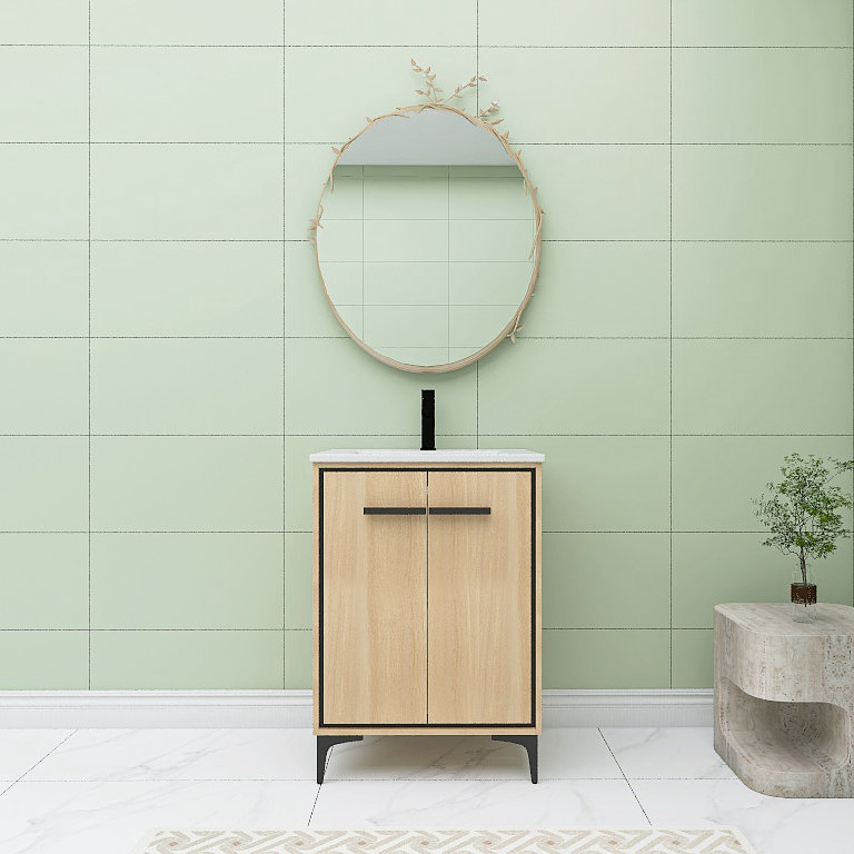 Meuble-lavabo simple 24 po avec comptoir en céramique beige