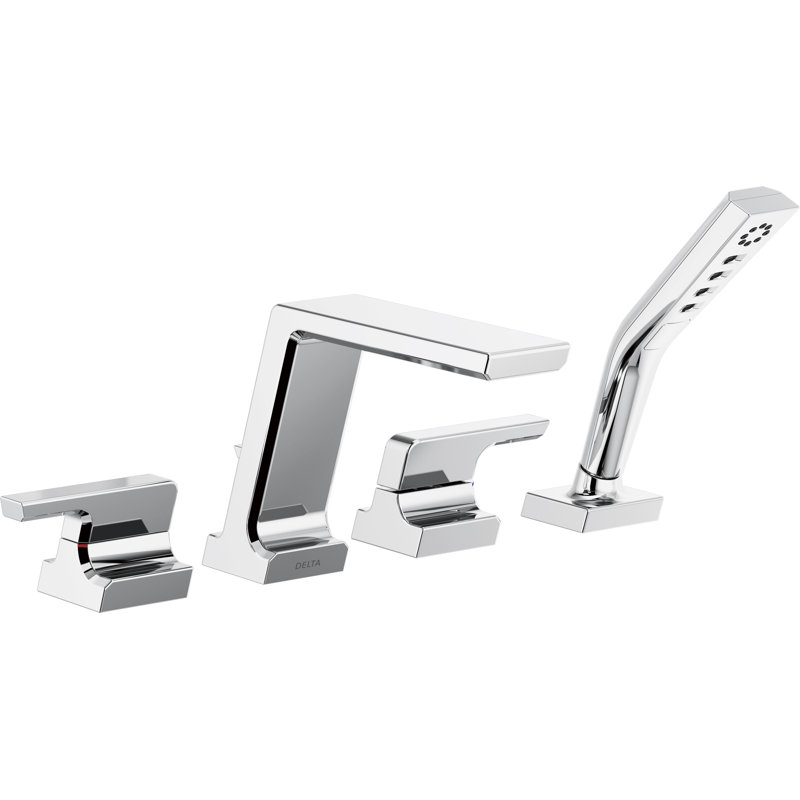 Pivotal Double Handle Deck Mounted Roman Tub Faucet with Optional Handshower, With Handheld Shower, Chrome
