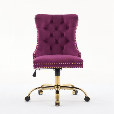 Modern Velvet Upholstered Tufted Button Home Office Chair, Swivel Armless Desk Chair
