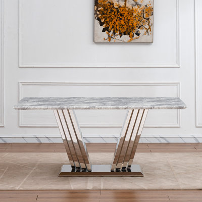 70" Marble Top Dining Table, And Comfortable Seating For 6 People Modern Silver Grey Kitchen 70'' Rectangle, High - Quality Materials Easy Assembly