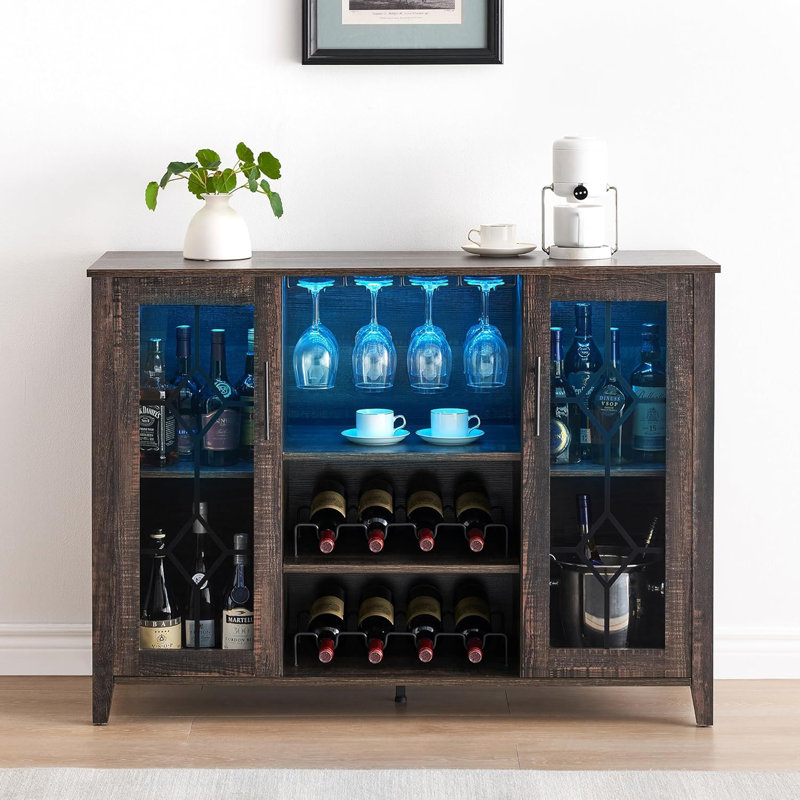 Wine Bar Cabinet With Led Light,Home Coffee Cabinet With Wine And Glass Rack,Kitchen Buffet Sideboard With Storage,Liquor Cabinet For Bar,Dining Room,Kitchen