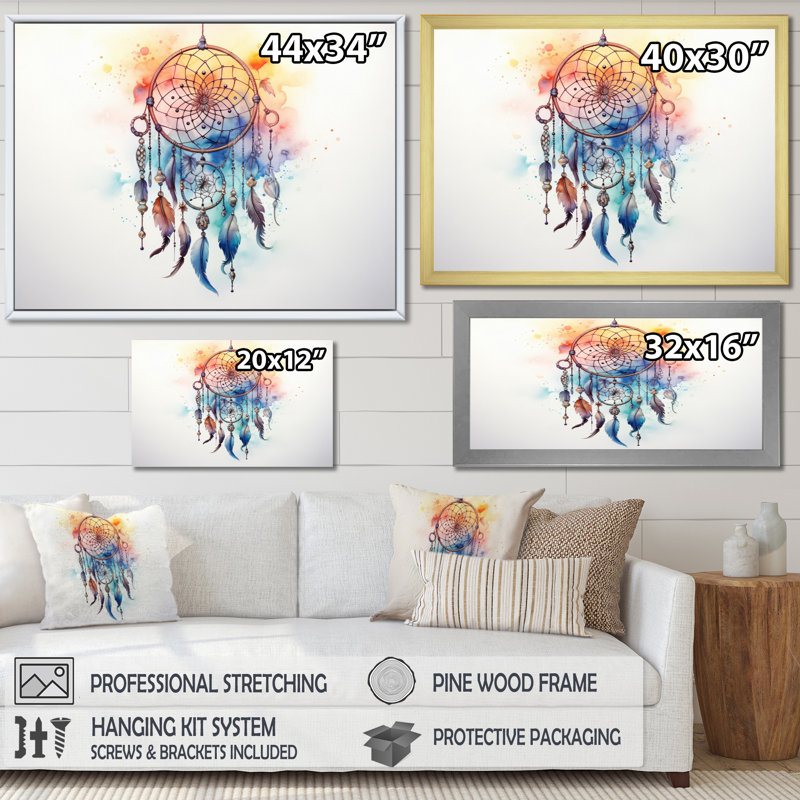 Capteur de rêves Harmony of Hues I - impression, H 34 po x l 44 po x P 1,5 po, Cadre flottant doré