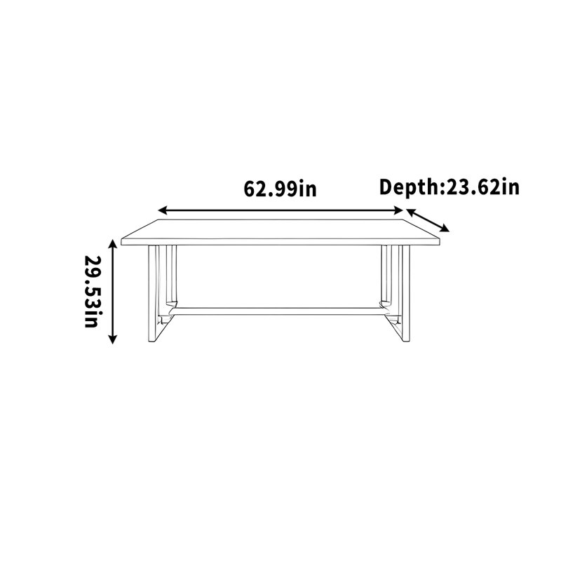 Longue table simple et intégrée blanche, H 29,53 po x l 62,99 po x P 23,62 po