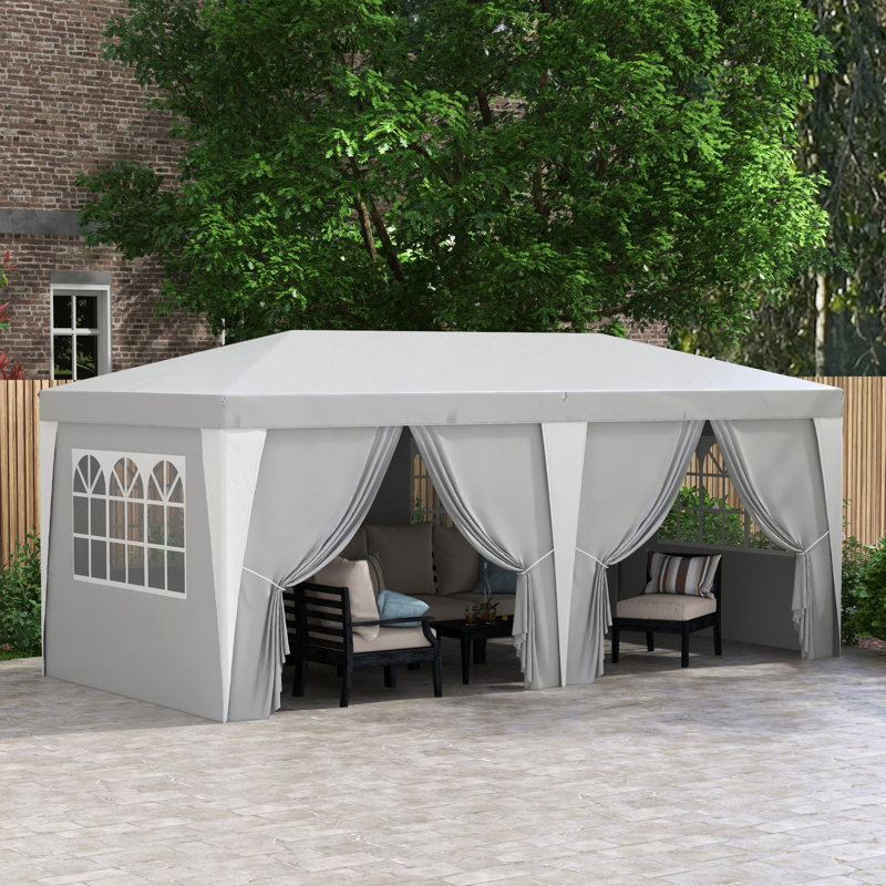 Auvent Ez Up avec 6 parois latérales, 4 fenêtres, hauteur réglable, abri de mariage extérieur, auvent gris 19 x 10 pi, pour l'extérieur