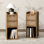 Table de bout étroite (ensemble de 2), table d'appoint mince avec 2 tiroirs arqués en rotin et table de chevet de rangement Mid-Century