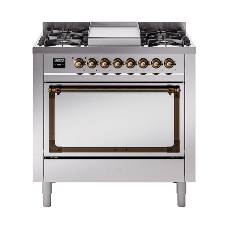 ILVE Nostalgie II Noblesse 36 in Dual Fuel Range, Stainless Steel/Bronze, Natural Gas