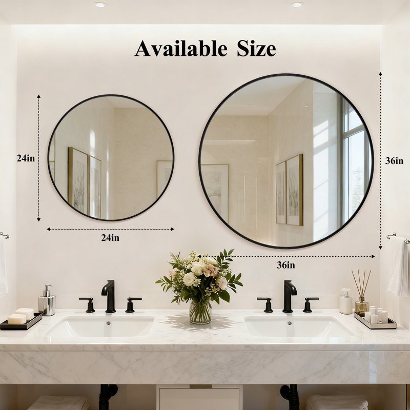 Grand miroir mural Ebern Designs, 24 po x 24 po, Noir, noir, noir, noir